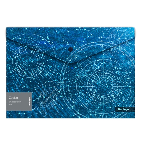 Папка-конверт на кнопке Berlingo "Zodiac", 180мкм, с рисунком, глиттер-эффект EFG_A4975 334634