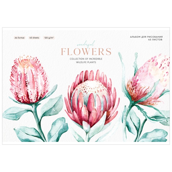 Альбом для рисования 40л., А4, на скрепке Greenwich Line "Flowers collection", 120г/м2 319120 PS40s-36895