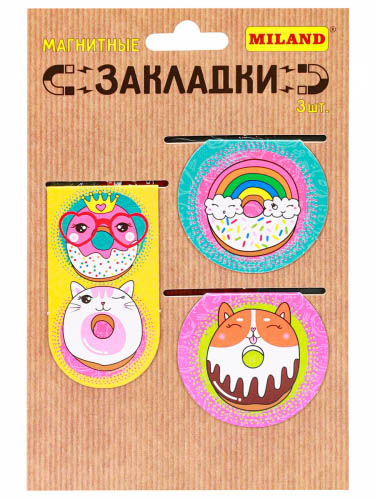 Закладка для книг магнитная "Пончики" 3 штуки е/п МИЛЕНД МЗ-3629 644298