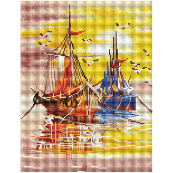 Алмазная мозаика ТРИ СОВЫ "Закат на море", 30*40см, холст на деревянном подрамнике, картонная коробка с пластиковой ручкой 357118 АМП3040_52952