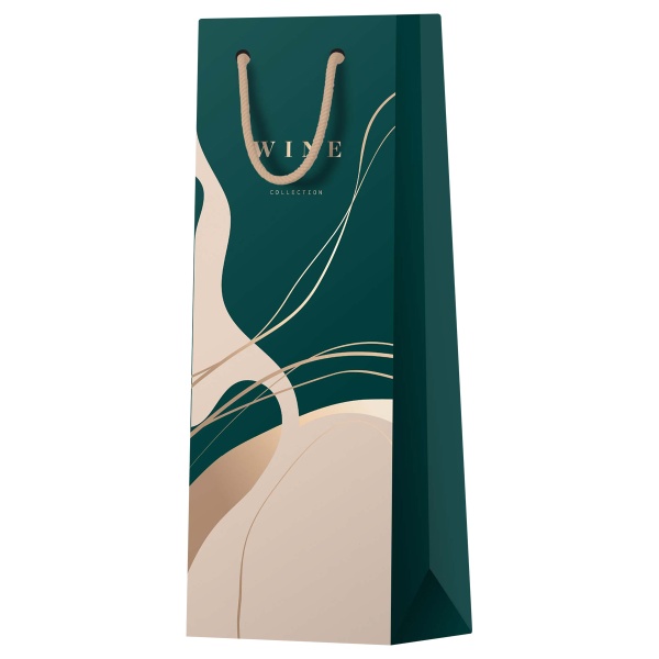 Пакет подарочный 12*36*8,5см MESHU "Abstraction.Emerald", матовое ламинирование, отд.фольгой, под бутылку 354705 MS_52057