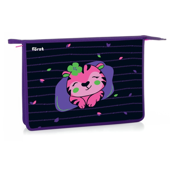 Папка для тетрадей 1 отделение, А4, Först "Pink tiger", 340*245*40мм, пластик, на молнии 349615 FT-PP-A40304