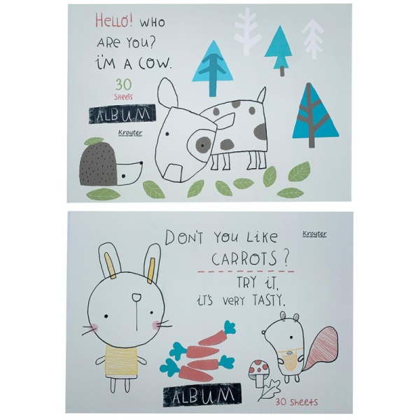 Альбом для рисования 30л., А4, на склейке Kroyter 100г, Animals 64553 1535244