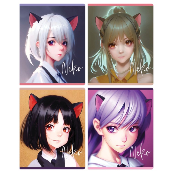 Тетрадь 48л., клетка MESHU "Neko", софт-тач ламинация, тиснение фольгой MS_49784 350109